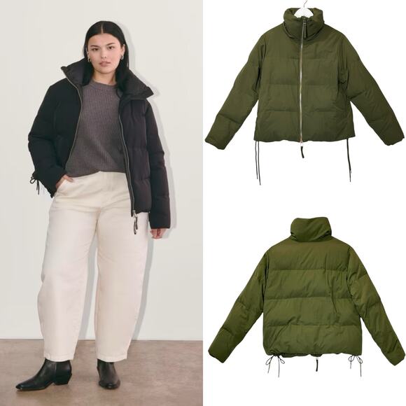 Everlane Puffer Down Filled Bomber Coat Green Women XS Pockets - Picture 1 of 14